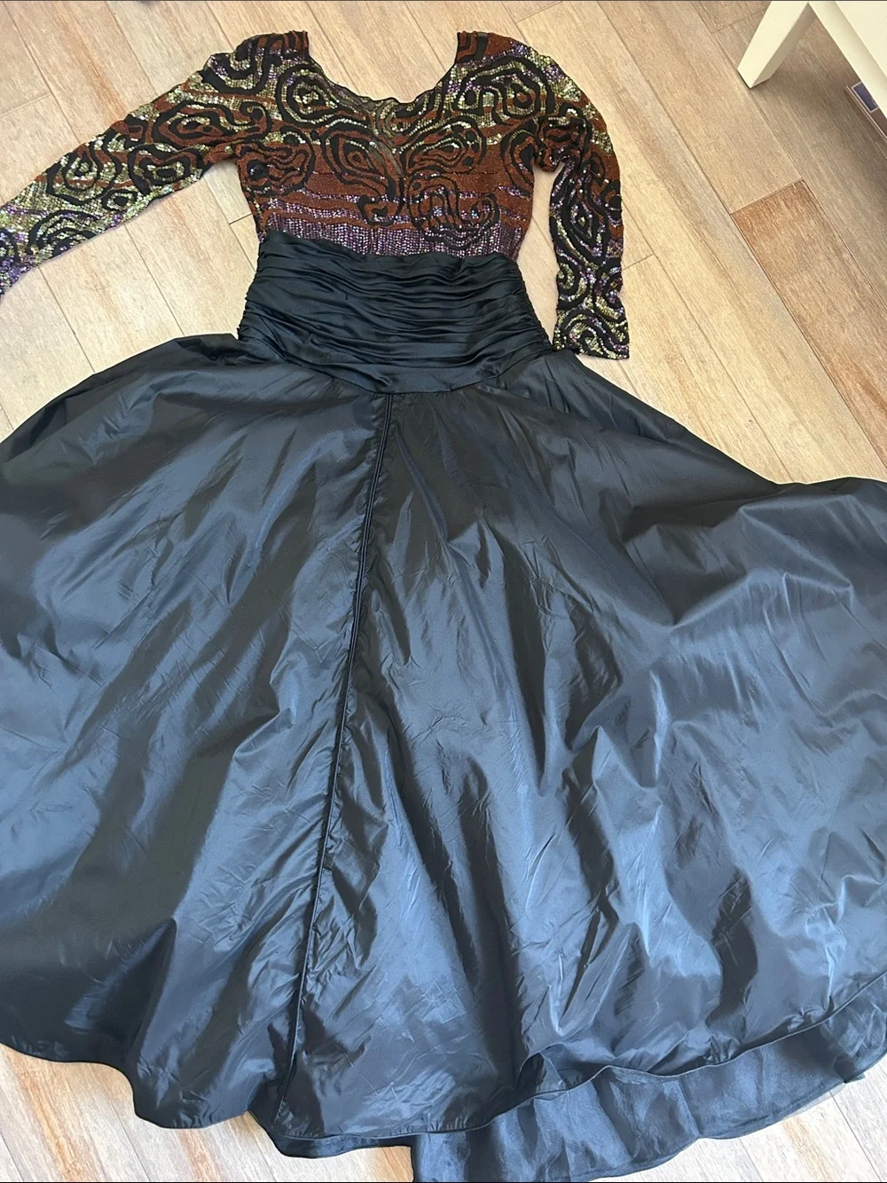 VTG  Neil Bieff Sequin beaded top maxi taffeta tulle lined cocktail opera dress